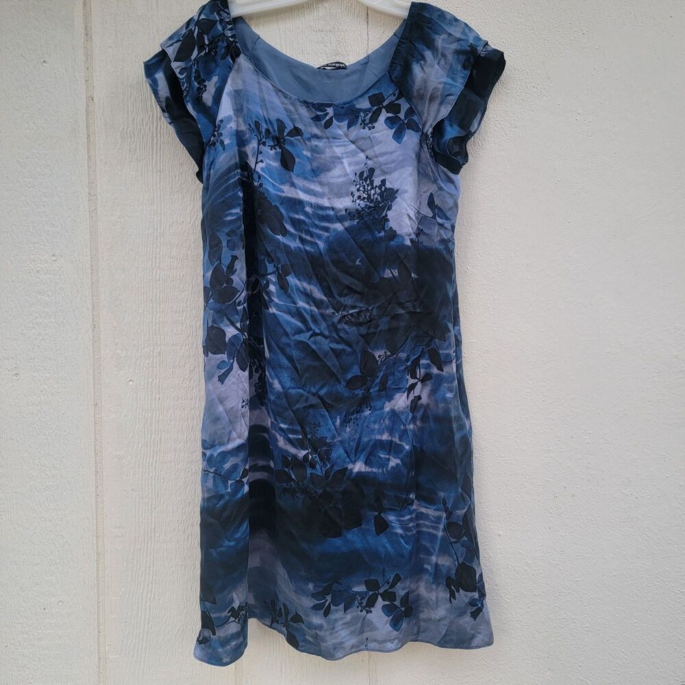 Marks & Spencer Autograph blue floral 100% silk  dress Size UK 16/ US 12